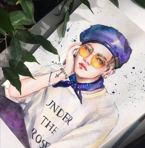 Портреты техёна из БТС акварелью