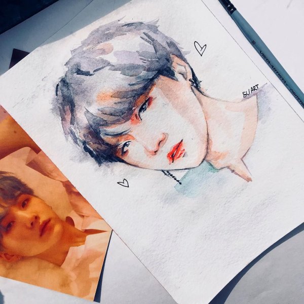 БТС акварелью Тэхен