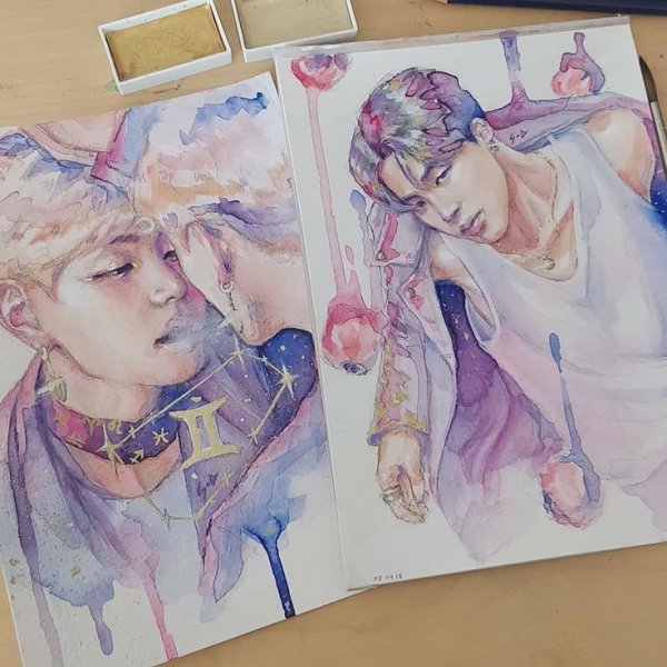 БТС акварелью Юнги