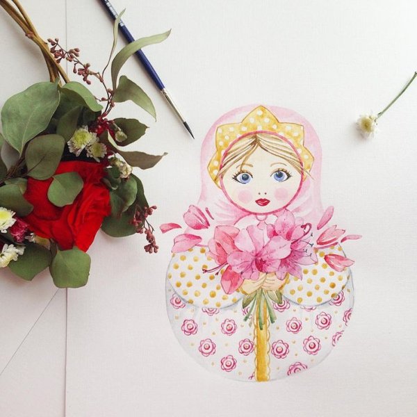 Матрешка акварель