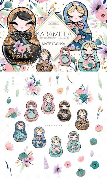 Матрешка акварель