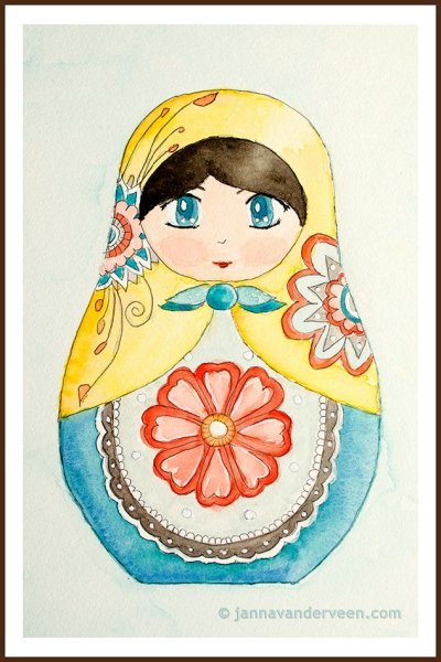 Рисуем матрешку акварелью