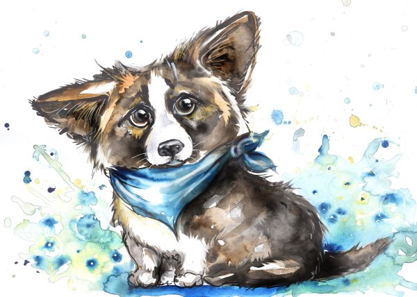 Мопс акварелью