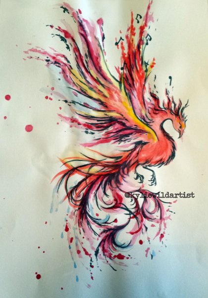 Птица Феникс тату акварель