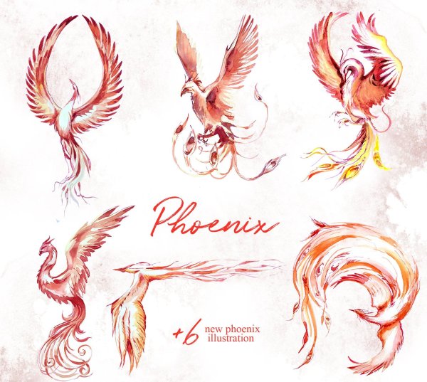 Птица Феникс живопись акварелью