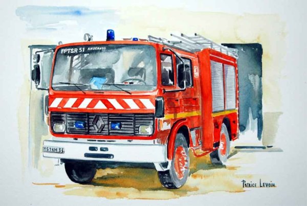 Пожарная машина акварель