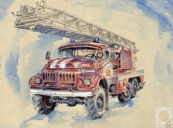 Пожарная машина живопись