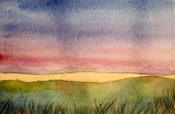 Пейзаж в технике по сырому