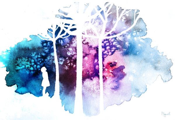 Деревья в акварельном стиле