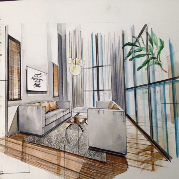 Скетч набросок интерьер