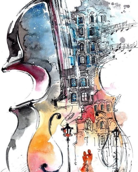 Скрипка акварель