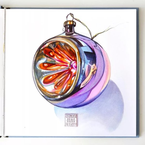Елочные игрушки акварель