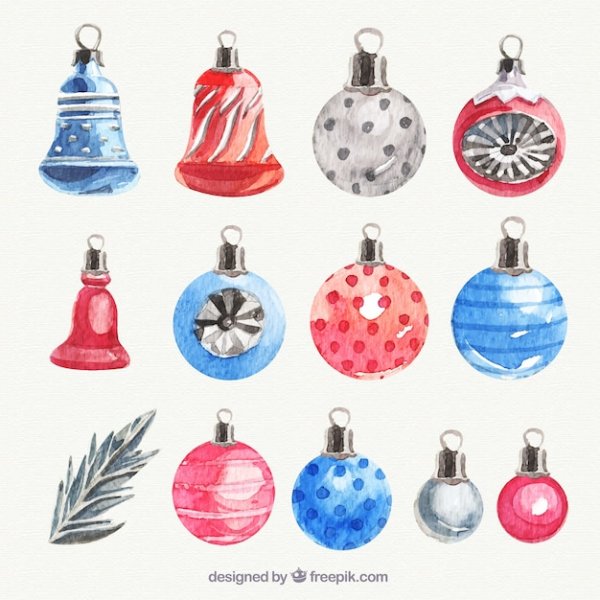 Новогодние игрушки акварель