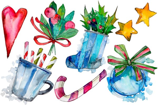 Новый год акварель