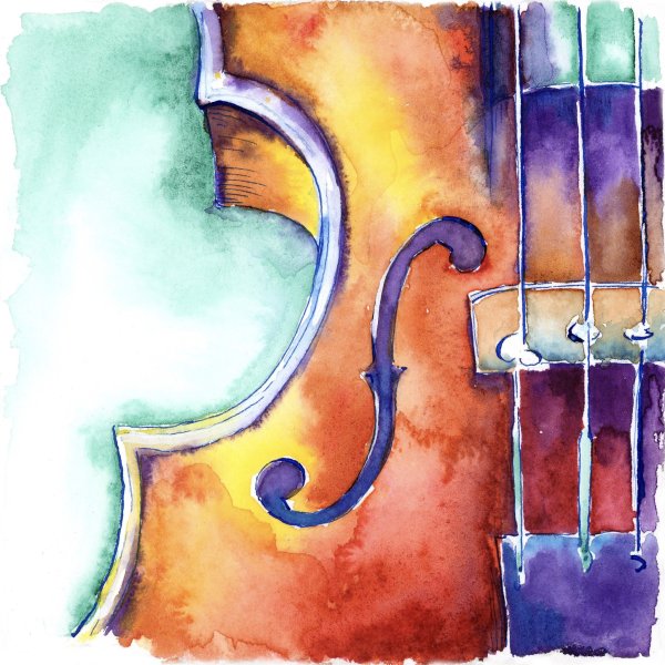 Скрипка рисунок акварель