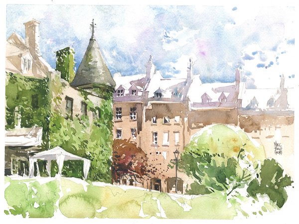 Городской пейзаж акварель