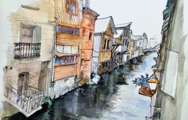 Пейзаж акварелью