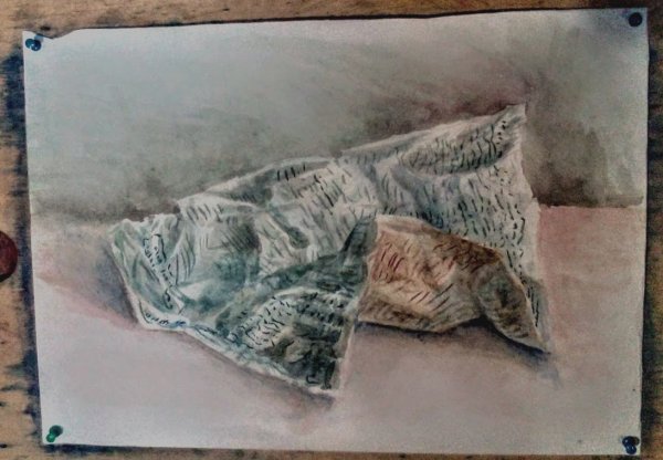 Рисунок на газете акварелью