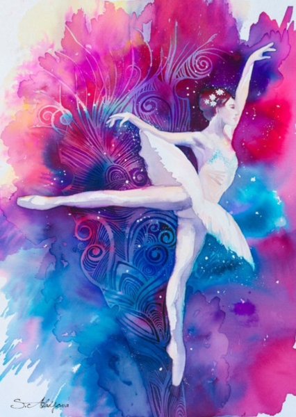 Танец и цветы акварель