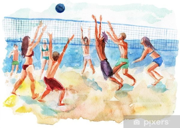 Волейбол рисунок красками