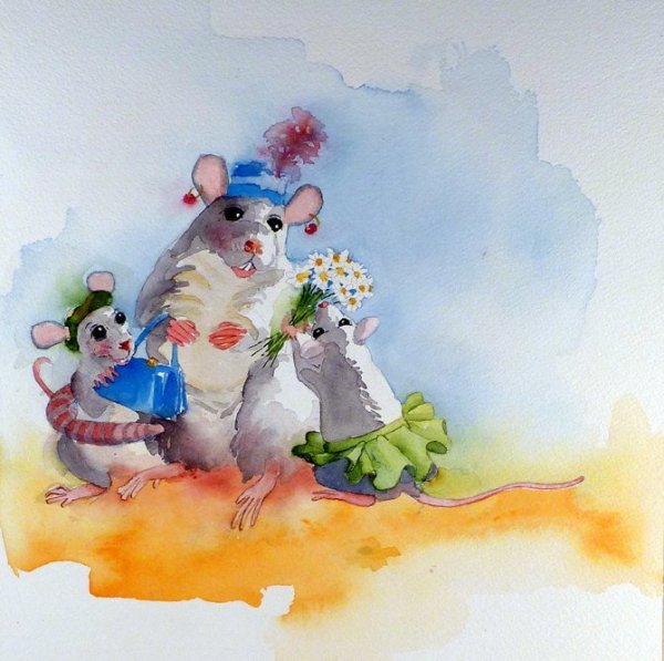 Мышь акварелью