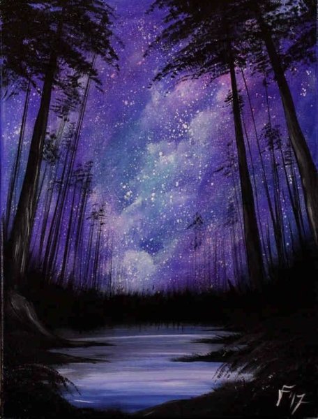 Ночной пейзаж красками