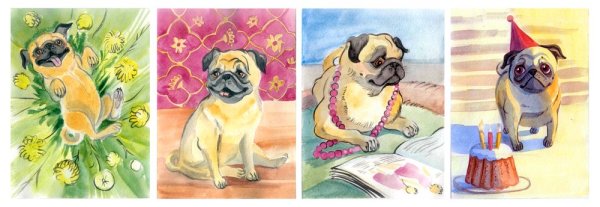 Мопс акварелью