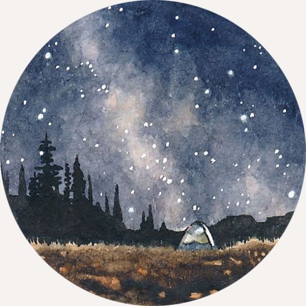 Пейзаж в круге акварелью