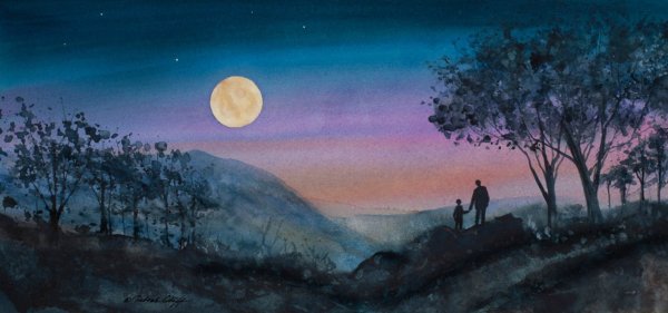 Лунная ночь акварель