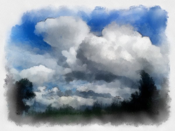 Кучевые облака акварелью