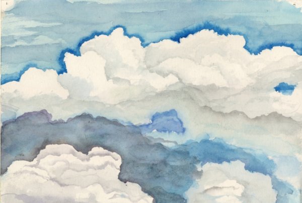 Кучевые облака акварелью
