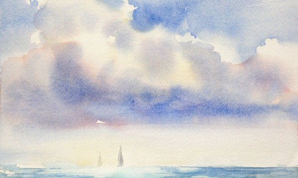 Рисуем облака акварелью для детей