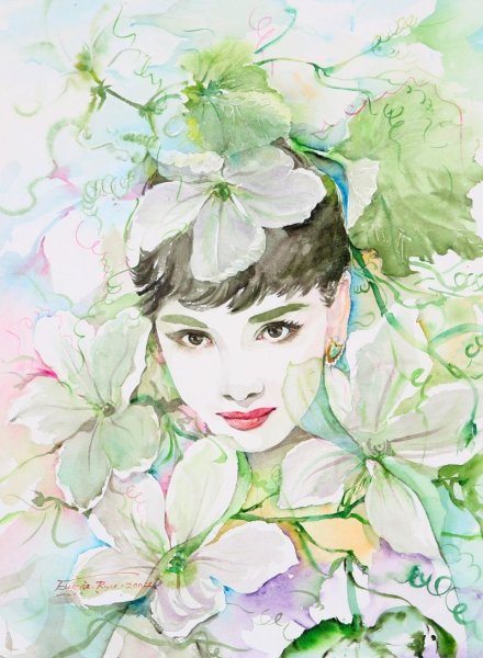 Портрет Одри Хепберн акварель
