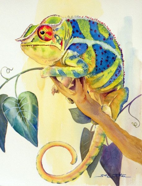 Ящерица акварель