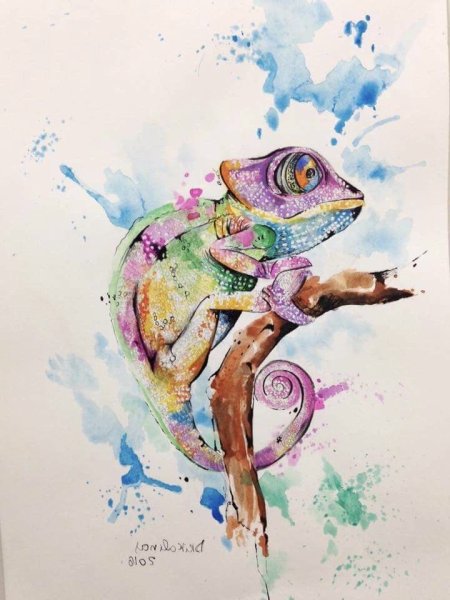 Хамелеон акварель