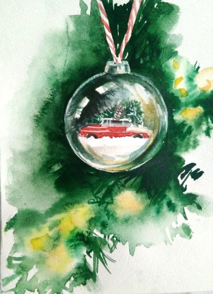 Новогодний шар акварель