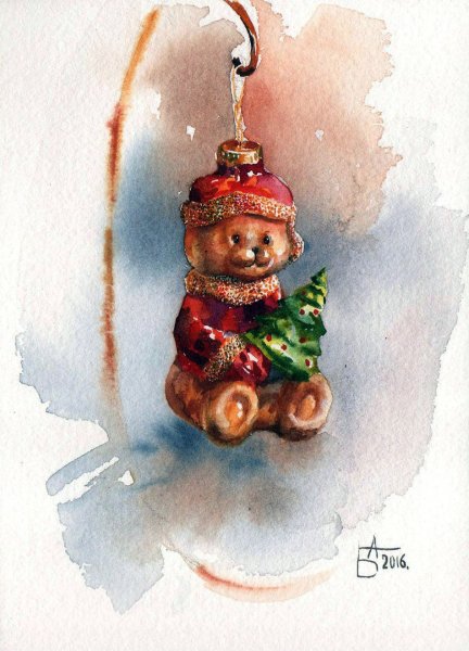 Елочные игрушки акварель