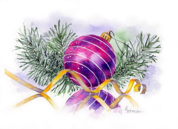 Анна Петунова акварели новогодние