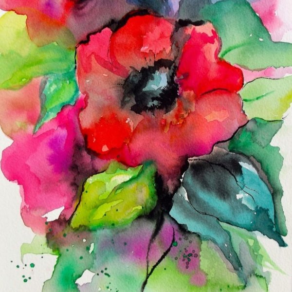 Яркие цветы акварель