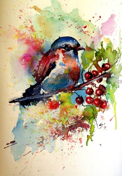 Птицы акварелью