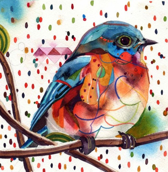 Птицы акварельными карандашами