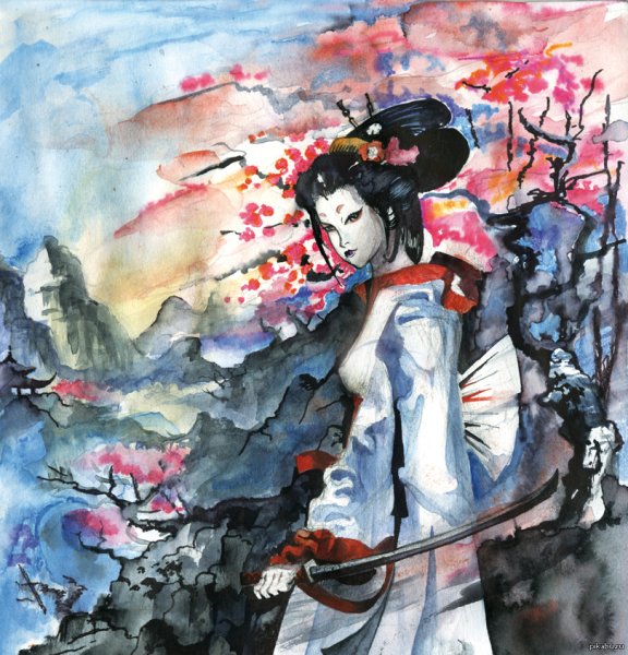 Акварель в японском стиле