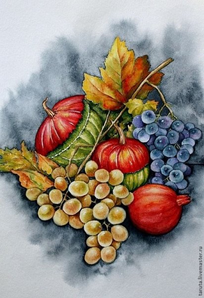 Осенние фрукты акварелью