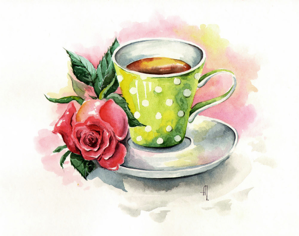 Чашка кофе акварель