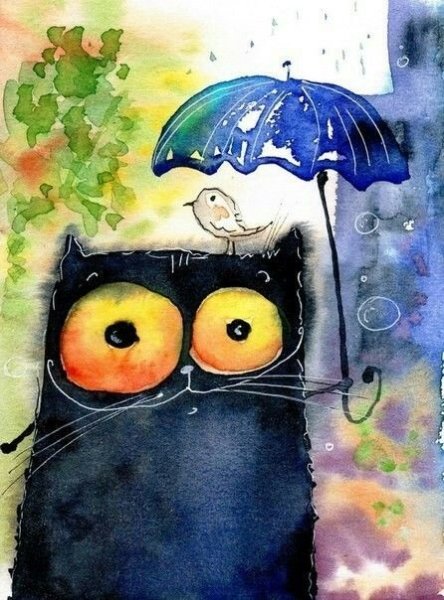 Смешные коты акварель