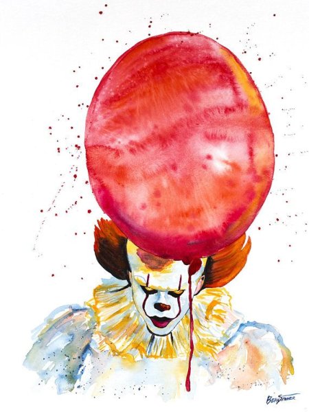 Клоун рисунок акварелью