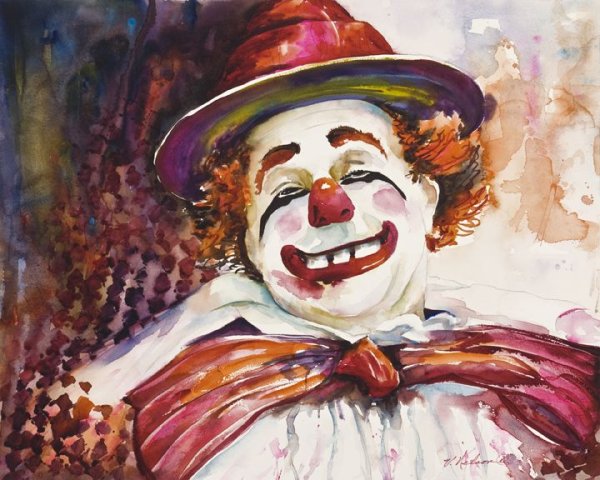 Клоун акварель