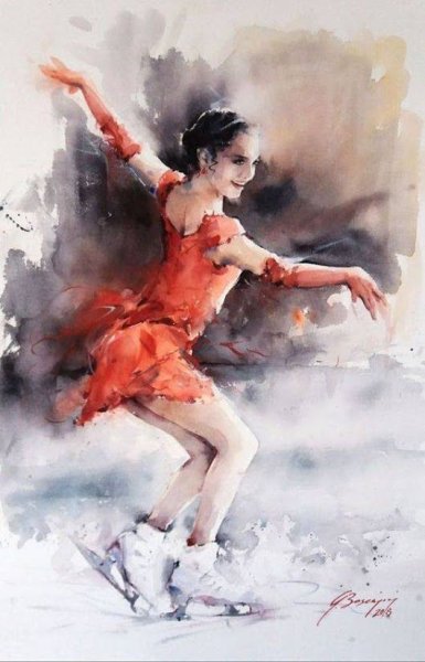 Фигурное катание акварель