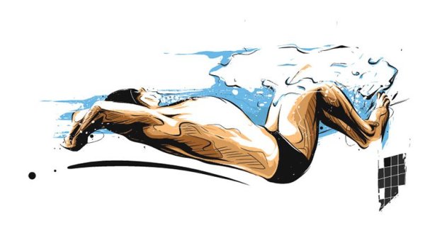 Пловец акварель