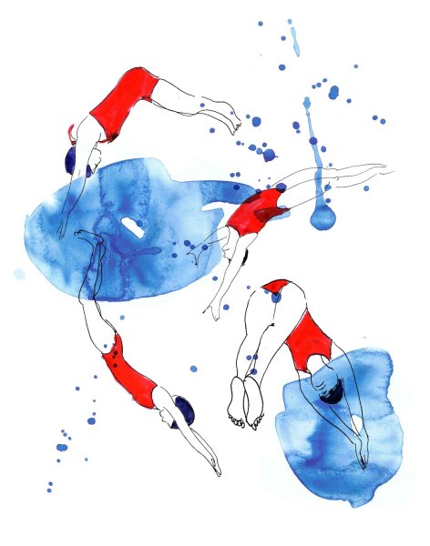 Пловец акварель